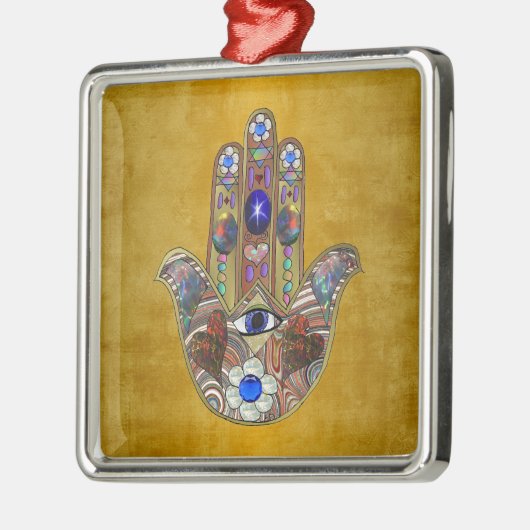 Ornement En Métal Hamsa Coeurs Fleurs Opal Art sur Or (Gauche)