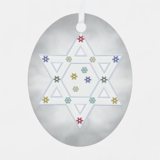 Ornement En Métal Hanoukka Star et Snowflakes Grey