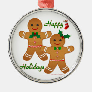 Ornement En Métal Happy Holidays Gingerbread Man Boy Girl