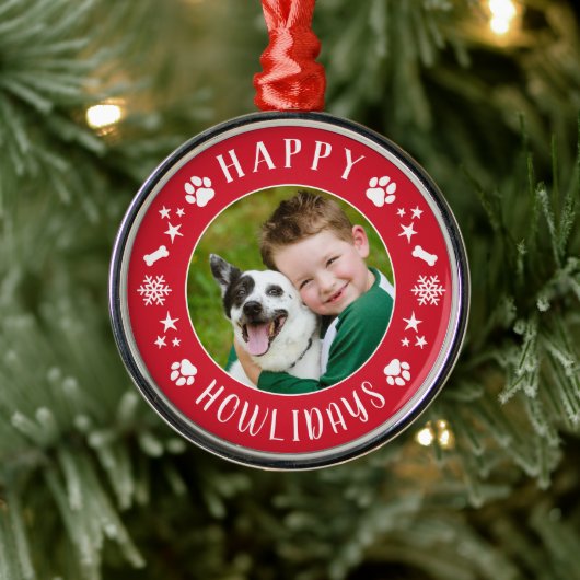 Ornement En Métal Happy Howlidays Red Custom Chig Photo (Arbre)
