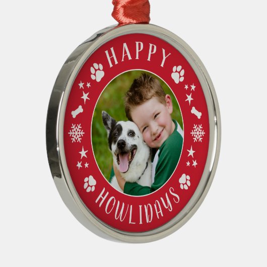 Ornement En Métal Happy Howlidays Red Custom Chig Photo (Droite)