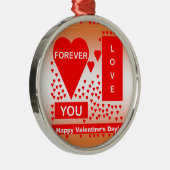 Ornement En Métal Happy Valentine's Day Text Forever Love Hearts Red (Droite)