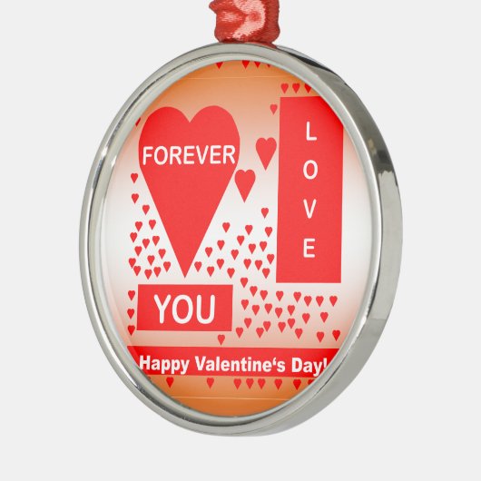 Ornement En Métal Happy Valentine's Day Text Forever Love Hearts Red (Gauche)