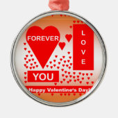 Ornement En Métal Happy Valentine's Day Text Forever Love Hearts Red (Devant)