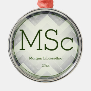 Ornement En Métal Herringbone Vert Blanc Nom MSc Graduation