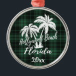 Ornement En Métal Hollywood Beach Floride Palm Tree Green Plaid<br><div class="desc">Plage d'Hollywood Floride Palm Tree Green Plaid Ornement</div>