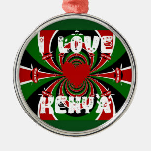 Ornement En Métal I Love Heart Kenya : Dynamic Flag Art