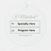 Ornement En Métal “I Matched!” Personalized Residency Match (Recto)