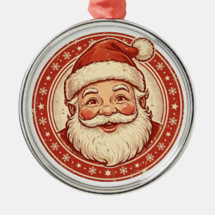 Ornement En Métal Illustration de Noël rétro Badge Santa Vintage