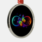 Ornement En Métal Infini vibrant avec papillon arc-en-ciel sur noir (Droite)