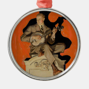 Ornement En Métal J.C. Leyendecker Joueur de banjo 1920 Art déco Art