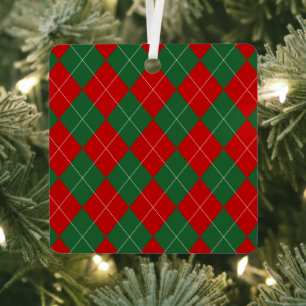 Ornement En Métal Jacquard preppy Tartan Diamond Plaid Rouge Vert