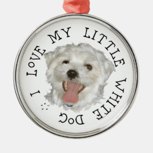Ornement En Métal J'adore mon petit chien blanc maltais