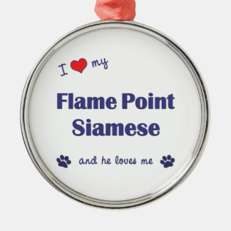 Ornement En Métal J'aime mon point de flamme siamois (le chat