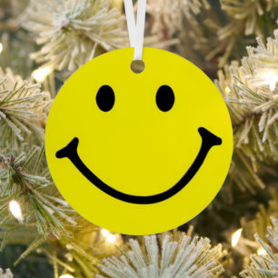 Ornement En Métal Jaune brillant et joyeux visage souriant