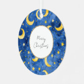 Ornement En Métal Jaune Or Bleu Etoiles Lunes Noël (Avant gauche)