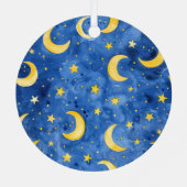 Ornement En Métal Jaune Or Bleu Etoiles Lunes Noël (Verso)