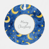 Ornement En Métal Jaune Or Bleu Etoiles Lunes Noël (Recto)