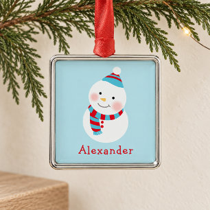 Ornement En Métal Joli Bonhomme de Neige Bleu Cadeau de Noël pour En