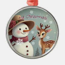 Joli cerf et bonhomme de neige de vacances
