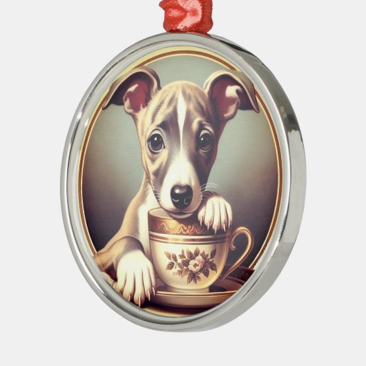 Ornement En Métal Joli chiot Whippet (Gauche)