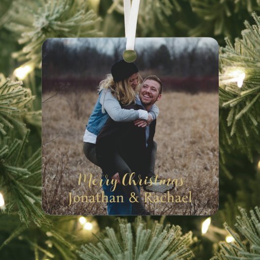 Ornement En Métal Joli couple photo Joyeux Noël rustique élégant (Insitu)