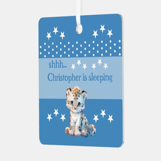 Ornement En Métal Joli léopard shhh ajouter nom dormir bleu (Avant gauche)