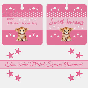 Ornement En Métal Joli lion shhh ajouter nom dormir rose