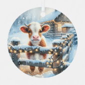Ornement En Métal Joli Noël Festif de vache Personnalisé (Recto)