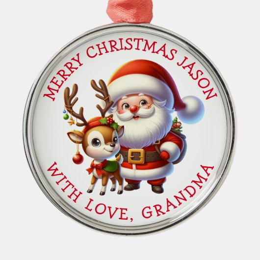Ornement En Métal Joli Père Noël et Reindeer Noël personnalisé (Devant)