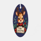 Ornement En Métal Joli renne de Noël avec Holly et signe (Avant gauche)