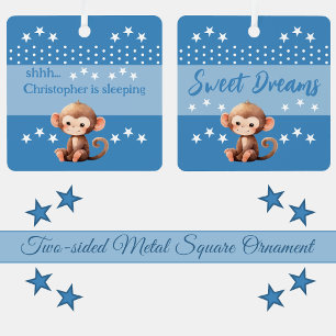 Ornement En Métal Joli singe chut ajoutez un nom dort en bleu