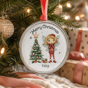 Ornement En Métal Jolie fée de Noël personnalisée et arbre