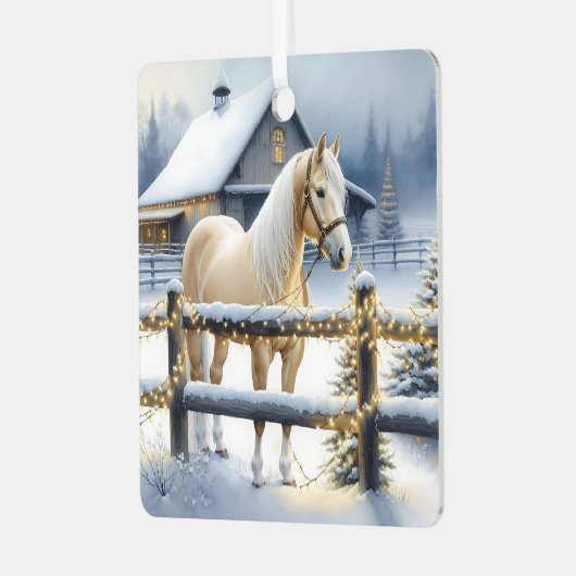 Ornement En Métal Jolie ferme de chevaux blancs Noël personnalisé (Avant gauche)