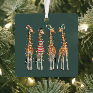Ornement En Métal Jolie girafe de Noël, drôle d'animal de fête