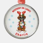 Ornement En Métal Jolly Aquarelle Boxe de Noël Snowflakes Chien (Devant)