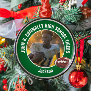 Ornement En Métal Joueur de football du lycée Vert Photo Noël