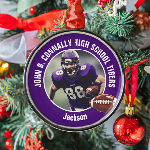 Ornement En Métal Joueur de football du lycée violet photo Noël