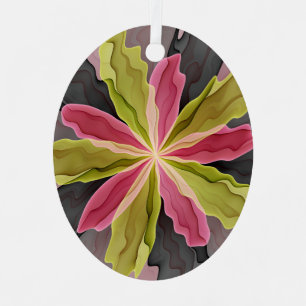 Ornement En Métal Joy, Vert rose Anthracite Imaginaire Fleur Fractal