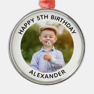 Ornement En Métal Joyeux Anniversaire Photo Rond Blanc