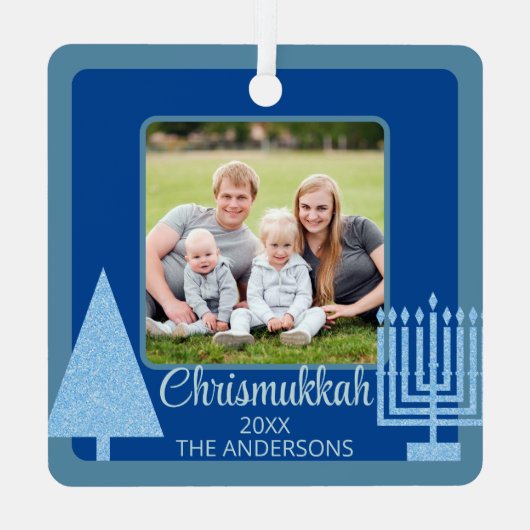 Ornement En Métal Joyeux bleu interconfessionnel Chrismukkah double  (Verso)