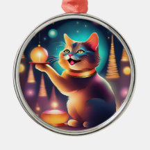 Joyeux chat célébrant Noël, Ornament