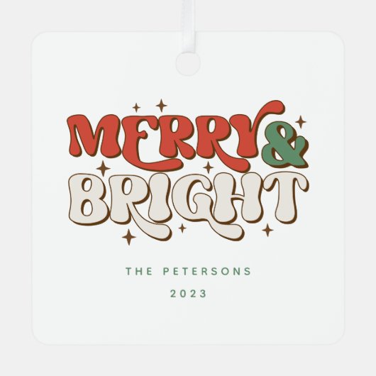 Ornement En Métal Joyeux et lumineux Noël rétro (Recto)