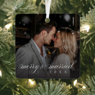 Ornement En Métal Joyeux et Marié Photo Personnalisée Noël Nouveaux 