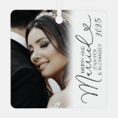 Ornement En Métal Joyeux et mariés Noël photo simple (Verso)