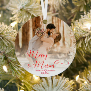 Ornement En Métal joyeux&marié mariage 2 photos calligraphie rouge