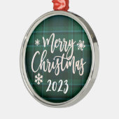 Ornement En Métal Joyeux Noël 2023 Green Plaid (Gauche)