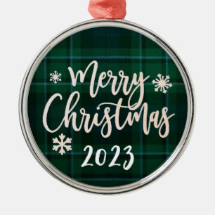 Ornement En Métal Joyeux Noël 2023 Green Plaid