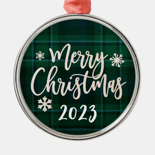 Ornement En Métal Joyeux Noël 2023 Green Plaid (Devant)