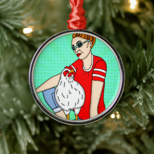 Ornement En Métal Joyeux Noël à un passionné de poules de basse-cour